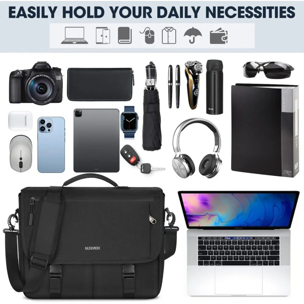 Men's Black Polyester Water Resistant Crossbody Shoulder Bag